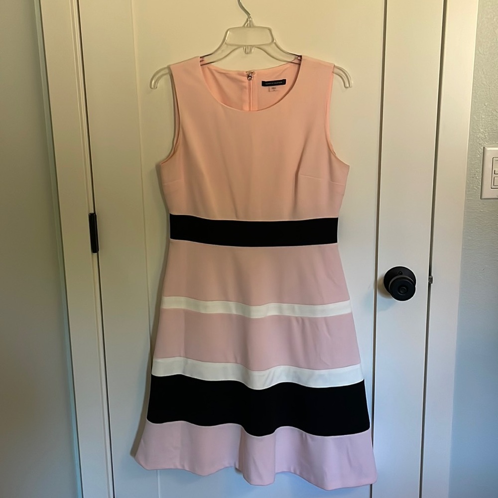 Womens size 10 Tommy Hilfiger fit and flare lined dress, light pink,black,white